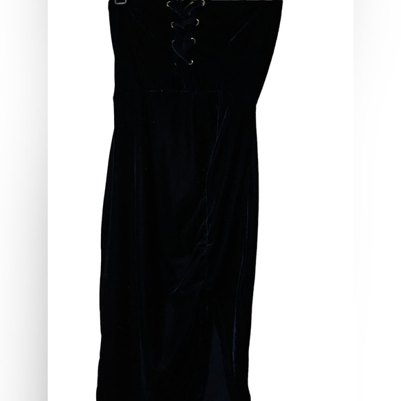 IRIS BLUE Velvet Strapless Dress - Picture 7 of 11